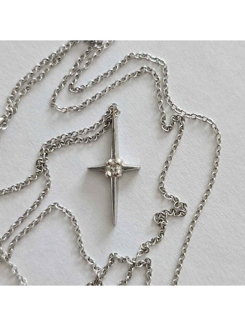 14k White Gold  Diamond  Point Cross Charm Pendant